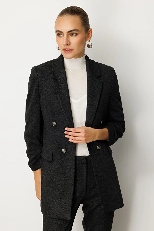 EKOL Kolu Büzgülü Kapak Cepli Ceket Antrasit 5187