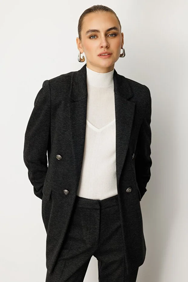 EKOL Kolu Büzgülü Kapak Cepli Ceket Antrasit 5187