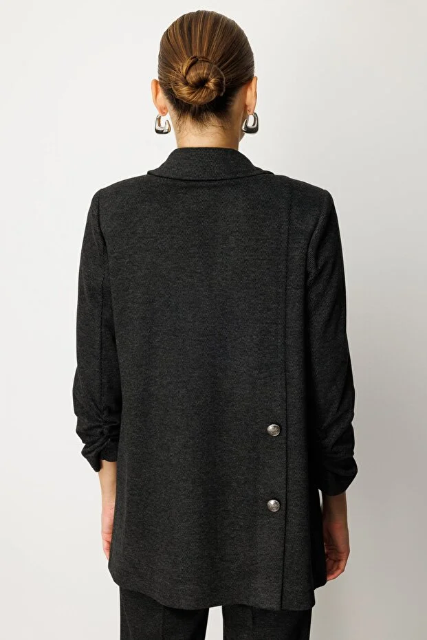 EKOL Kolu Büzgülü Kapak Cepli Ceket Antrasit 5187 - ANTRASİT