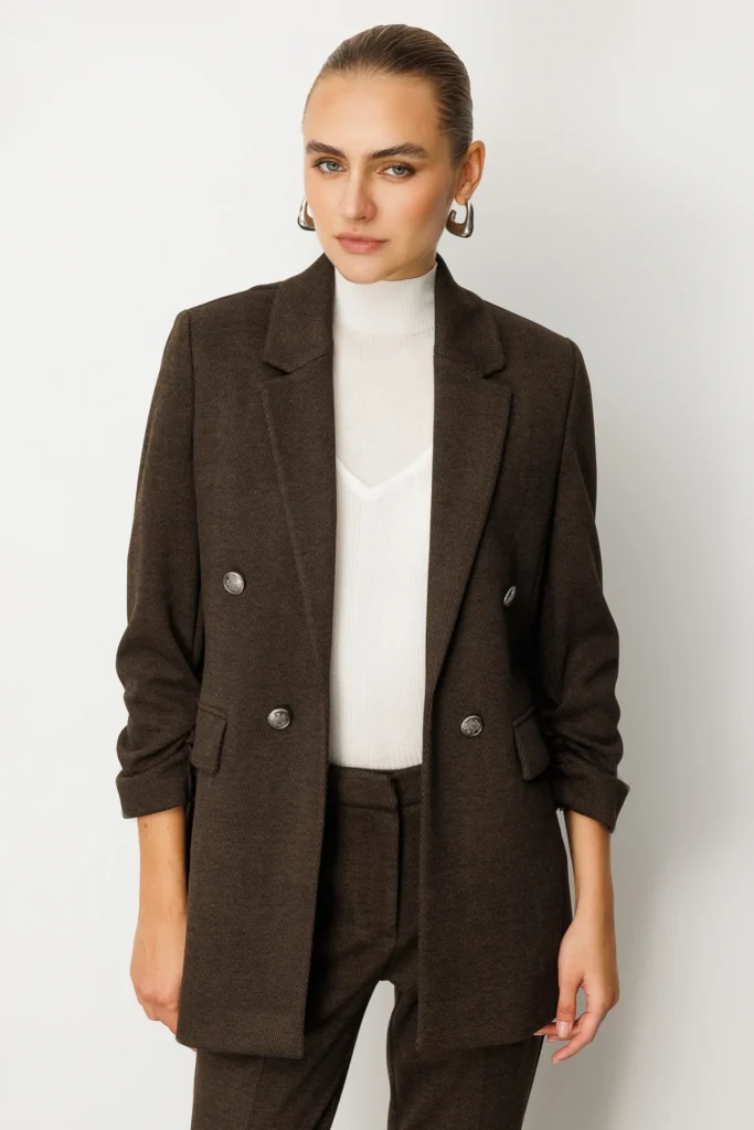 EKOL Kolu Büzgülü Kapak Cepli Ceket Antrasit 5187 - kahve