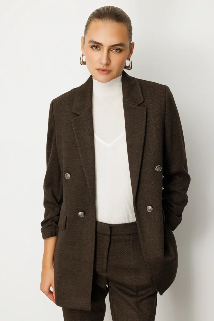 EKOL Kolu Büzgülü Kapak Cepli Ceket Antrasit 5187 - kahve