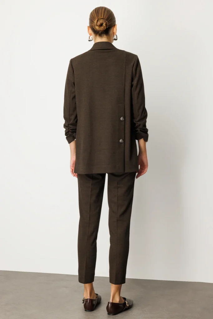 EKOL Kolu Büzgülü Kapak Cepli Ceket Antrasit 5187 - kahve