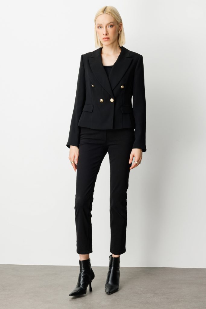 EKOL Kruvaze Yaka Vatkalı Ceket  5201 - Siyah