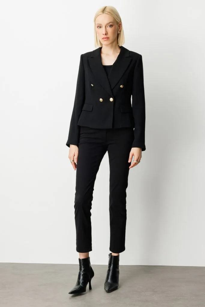 EKOL Kruvaze Yaka Vatkalı Ceket  5201 - Siyah