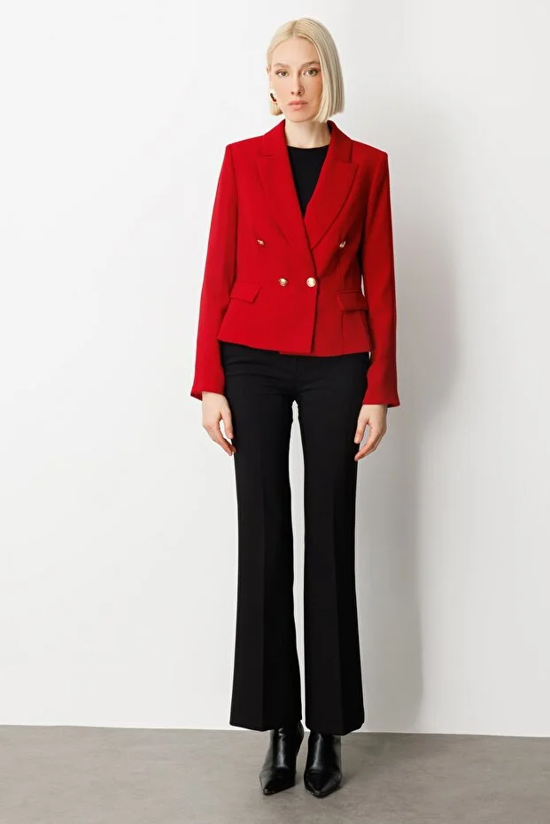 EKOL Kruvaze Yaka Vatkalı Ceket  5201 - KIRMIZI