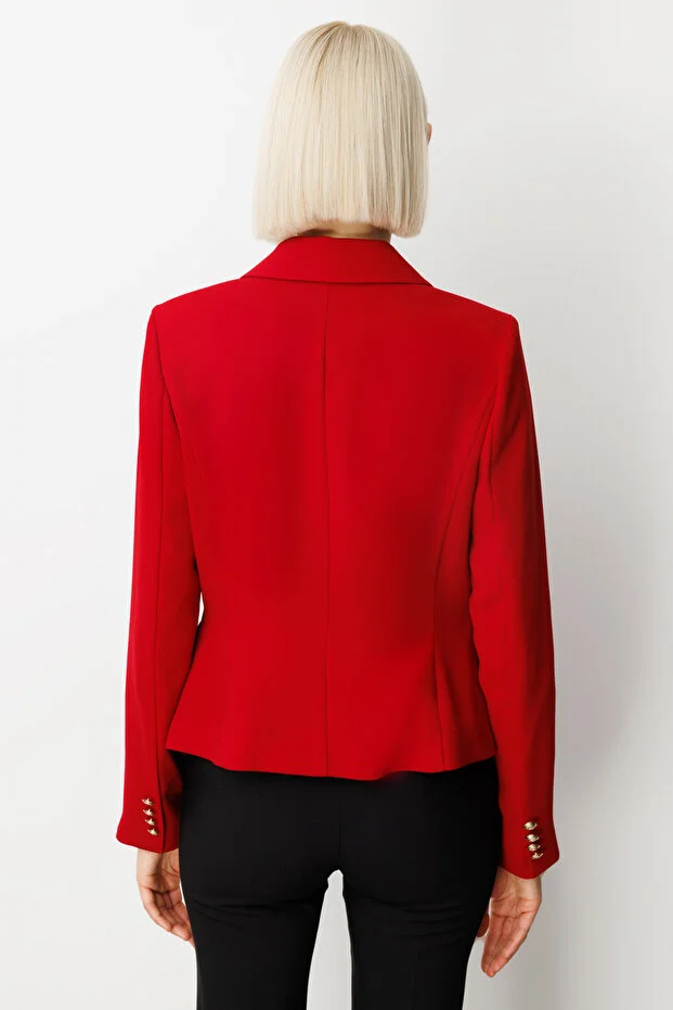 EKOL Kruvaze Yaka Vatkalı Ceket  5201 - KIRMIZI