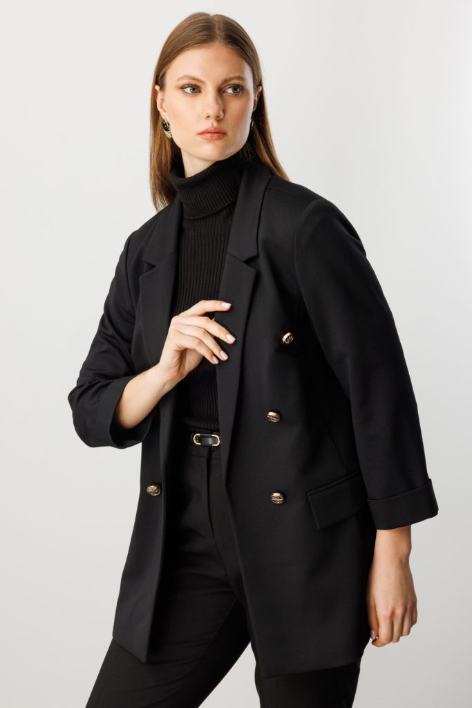 EKOL Kapak Cepli Duble Kol Ceket 5523 - Siyah