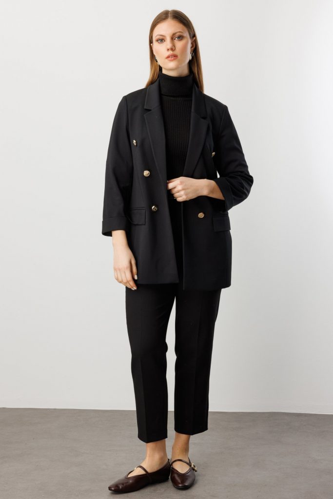 EKOL Kapak Cepli Duble Kol Ceket 5523 - Siyah