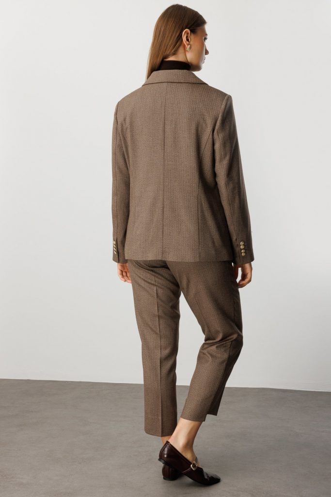 EKOL Zikzak Desenli Dar Paça Pantolon 5535-26k - kakao