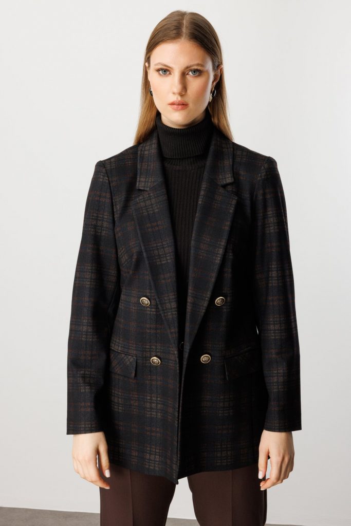 EKOL Ekoseli Kapak Cepli Ceket 5539-26k - kahve