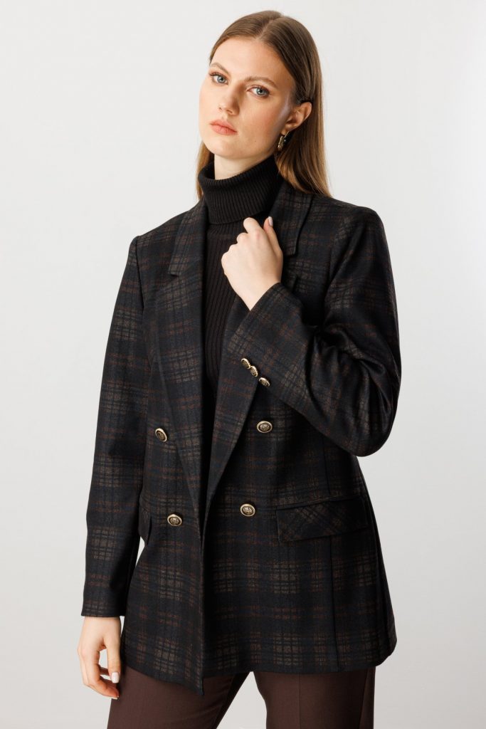 EKOL Ekoseli Kapak Cepli Ceket 5539-26k - kahve