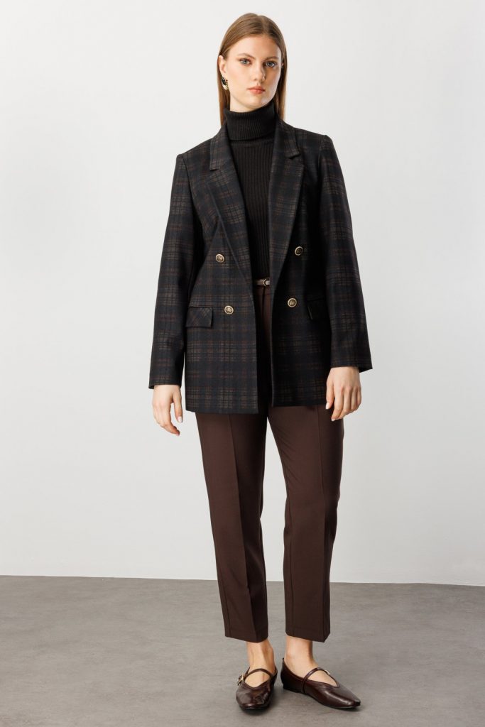 EKOL Ekoseli Kapak Cepli Ceket 5539-26k - kahve