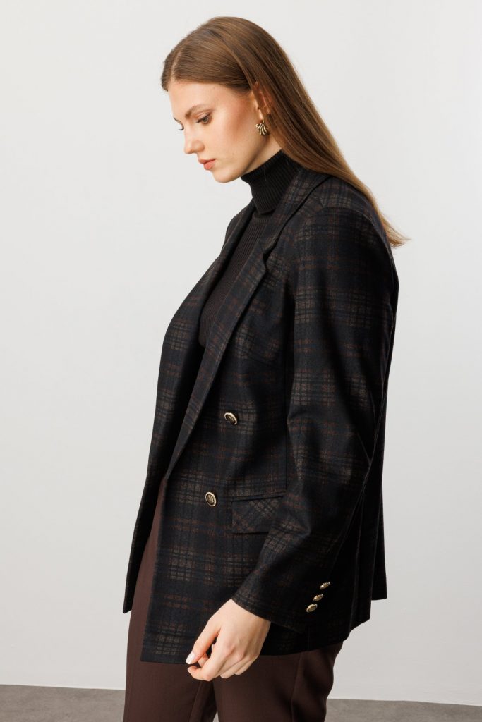 EKOL Ekoseli Kapak Cepli Ceket 5539-26k - kahve