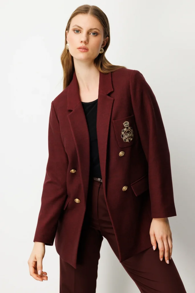 EKOL Cebi Armalı Büyük Beden Ceket 5571 - bordo