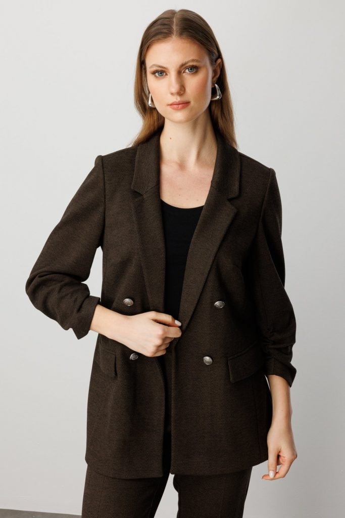 EKOL Kolu Büzgülü Kapak Cepli Ceket 5587 - kahve