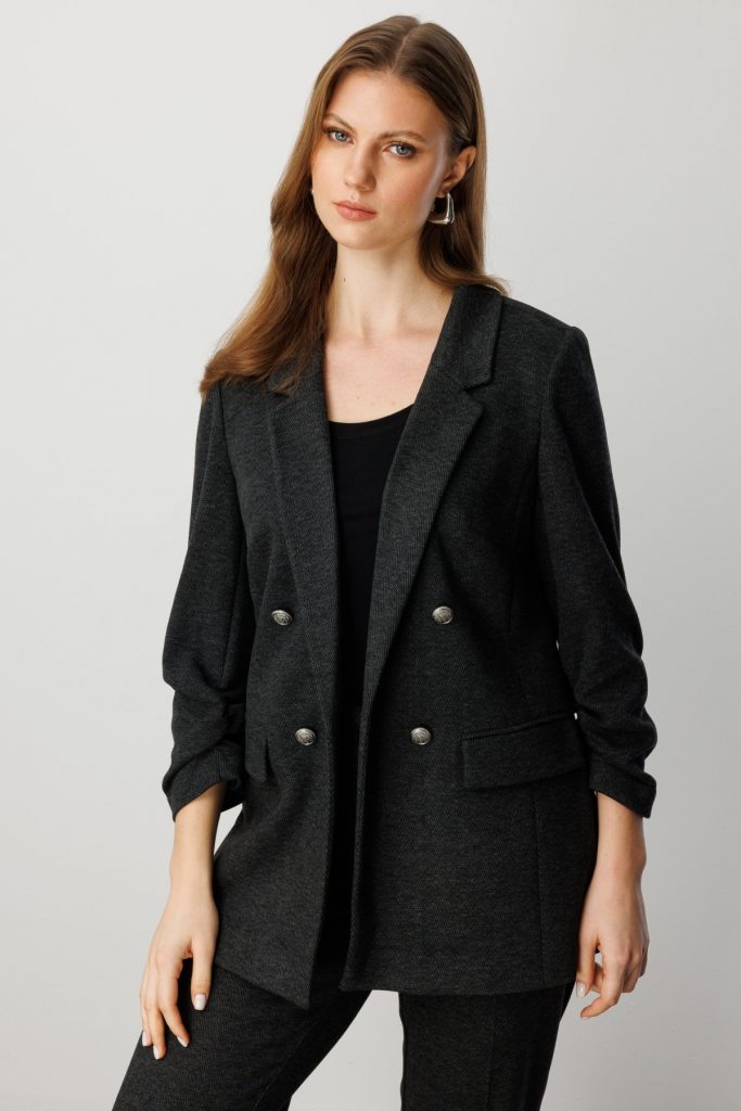 EKOL Kolu Büzgülü Kapak Cepli Ceket 5587 - ANTRASİT