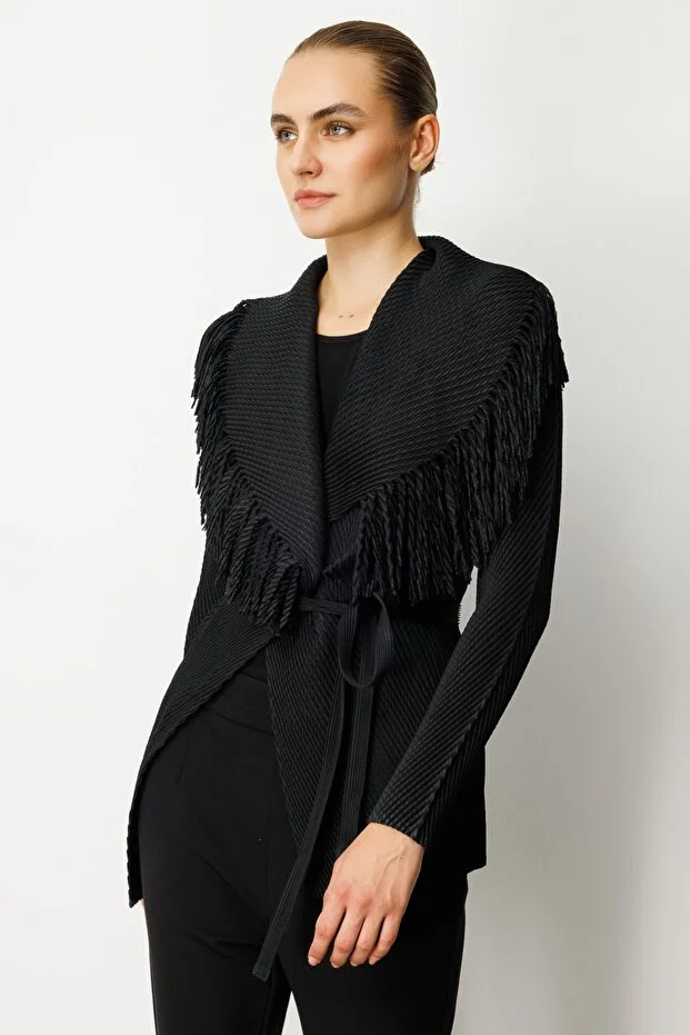 EKOL Beli Kuşaklı Püskül Detaylı Ceket 5905