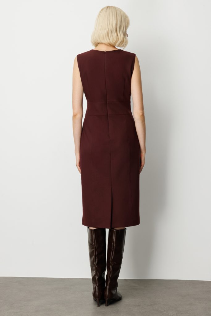 EKOL Süs Düğme Detaylı Kolsuz Kadın Elbise 4015 - bordo