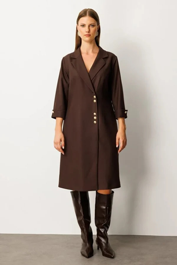 EKOL Kruvaze Yaka Midi Elbise 4509