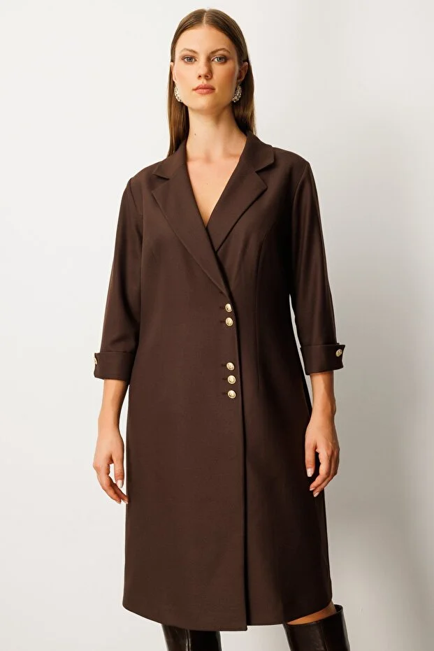 EKOL Kruvaze Yaka Midi Elbise 4509