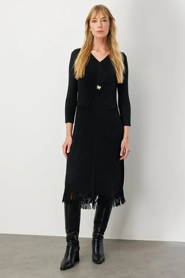 EKOL Kelebek Broşlu Püsküllü Elbise 4919