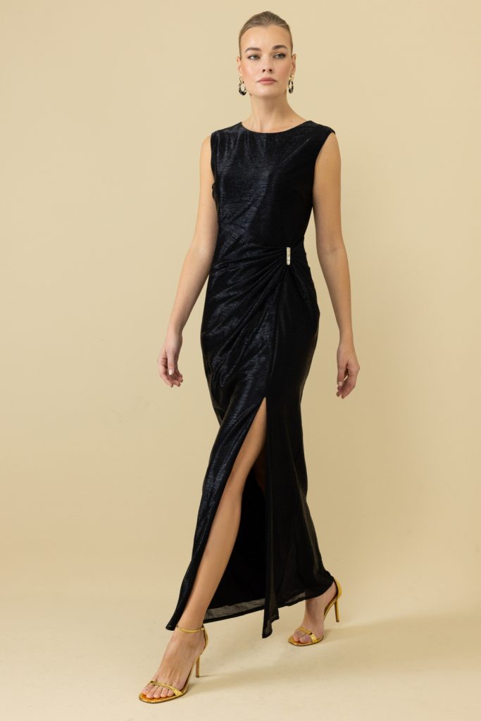 EKOL Parlak Kumaş Maxi Boy Abiye Elbise 5092