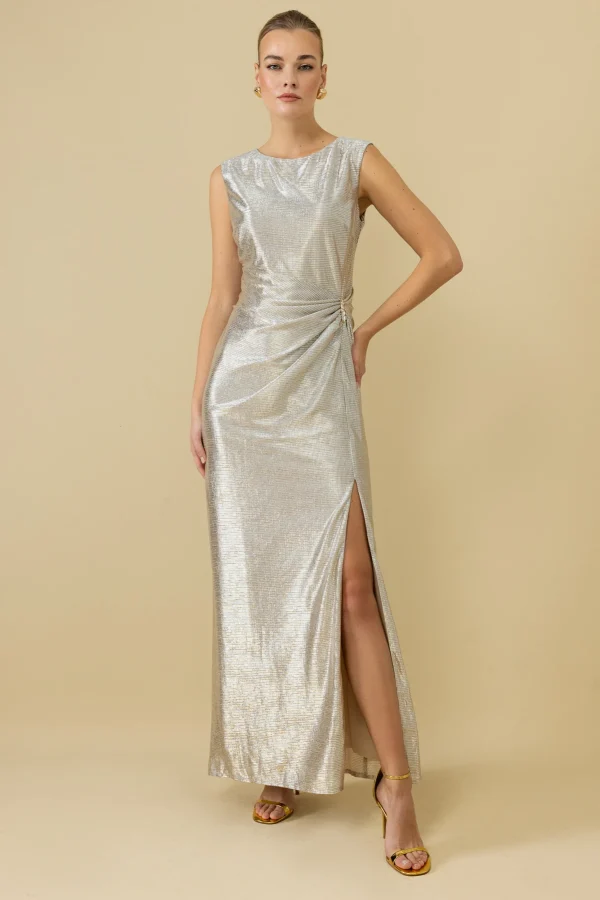 EKOL Parlak Kumaş Maxi Boy Abiye Elbise 5092