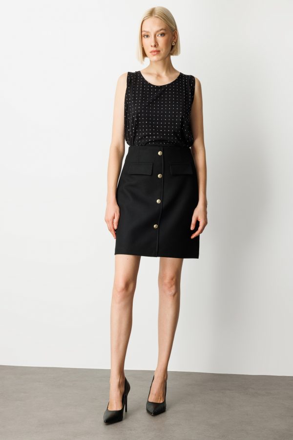 EKOL Süs Düğmeli Mini Kaşe Etek 2001