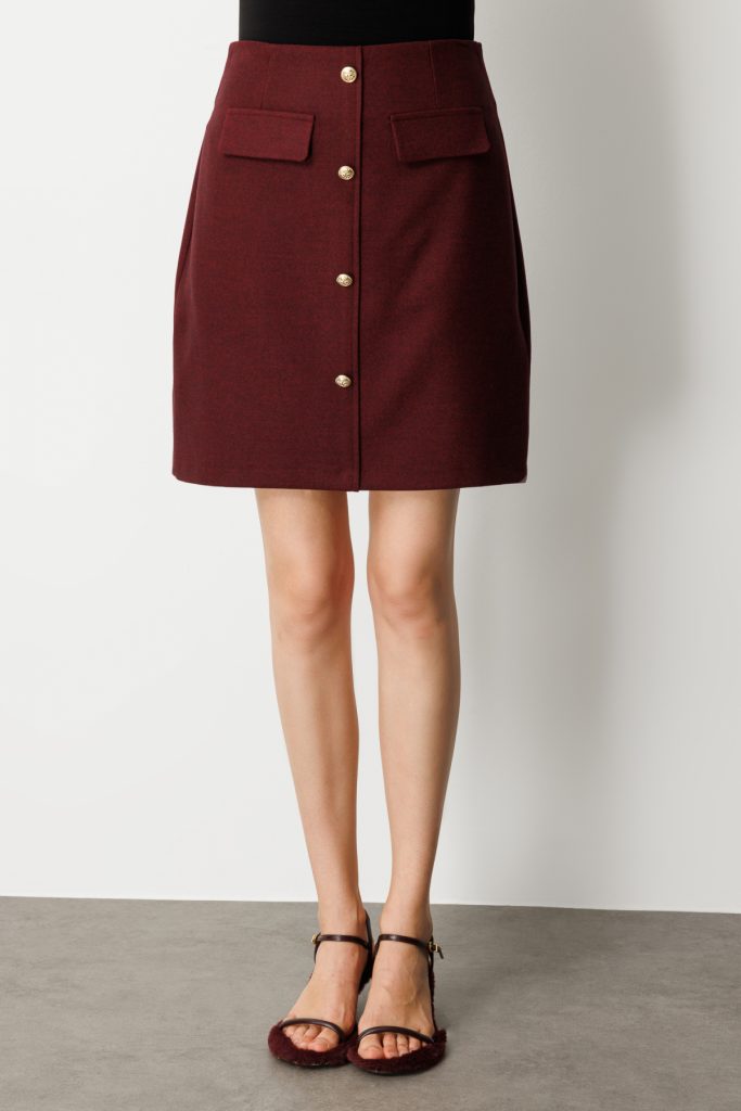 EKOL Süs Düğmeli Mini Kaşe Etek 2001 - bordo