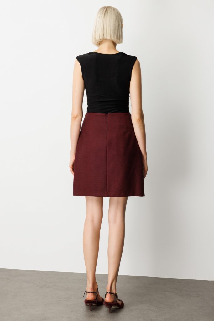 EKOL Süs Düğmeli Mini Kaşe Etek 2001 - bordo