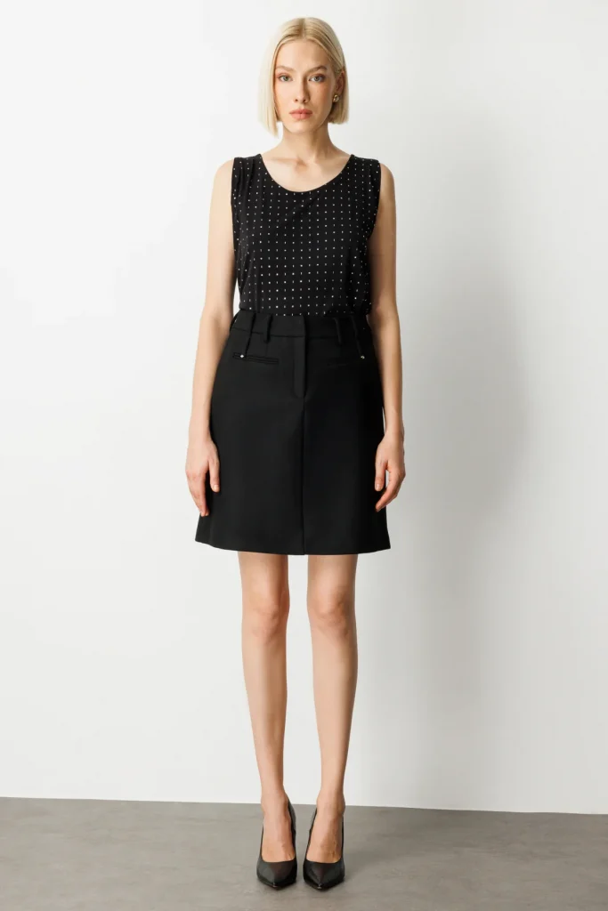 EKOL Kadın Aksesuar Detaylı Mini Kaşe Etek  2003 - Siyah