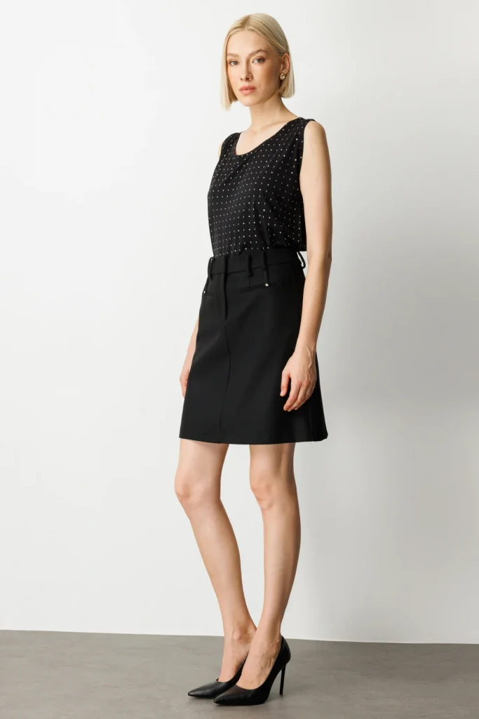 EKOL Kadın Aksesuar Detaylı Mini Kaşe Etek  2003 - Siyah