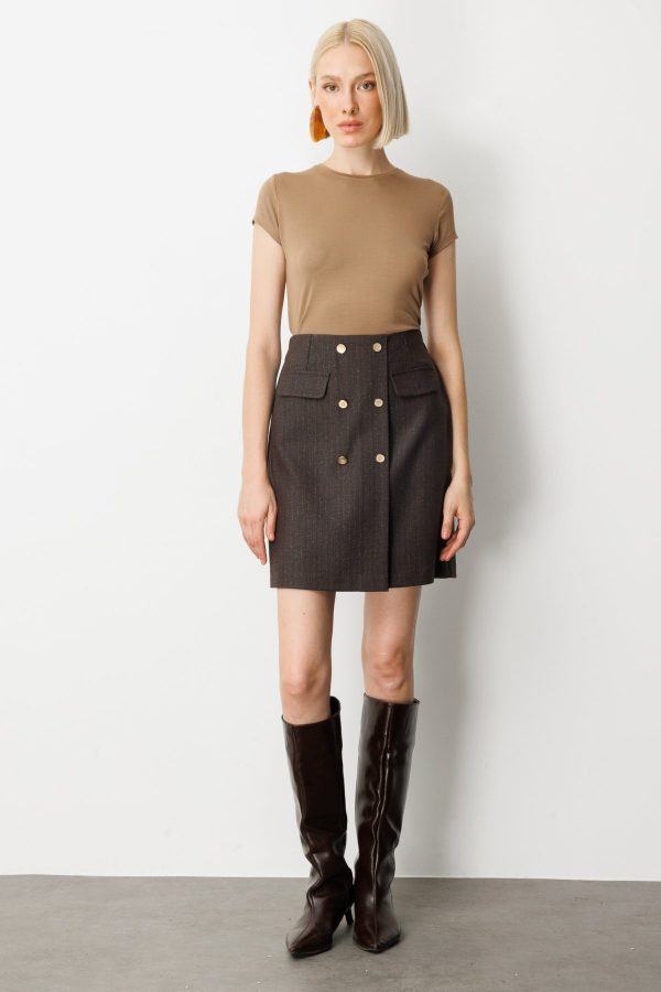 EKOL Beli Lastikli Süs Düğmeli Mini Kadın Etek 2019