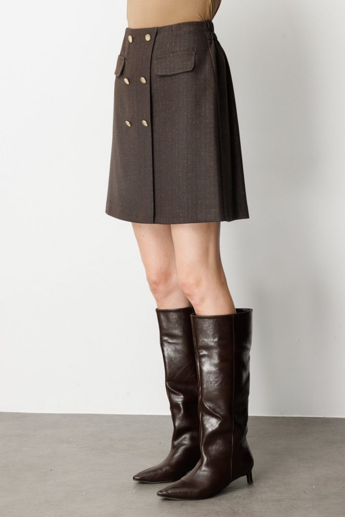 EKOL Beli Lastikli Süs Düğmeli Mini Kadın Etek 2019 - kahve