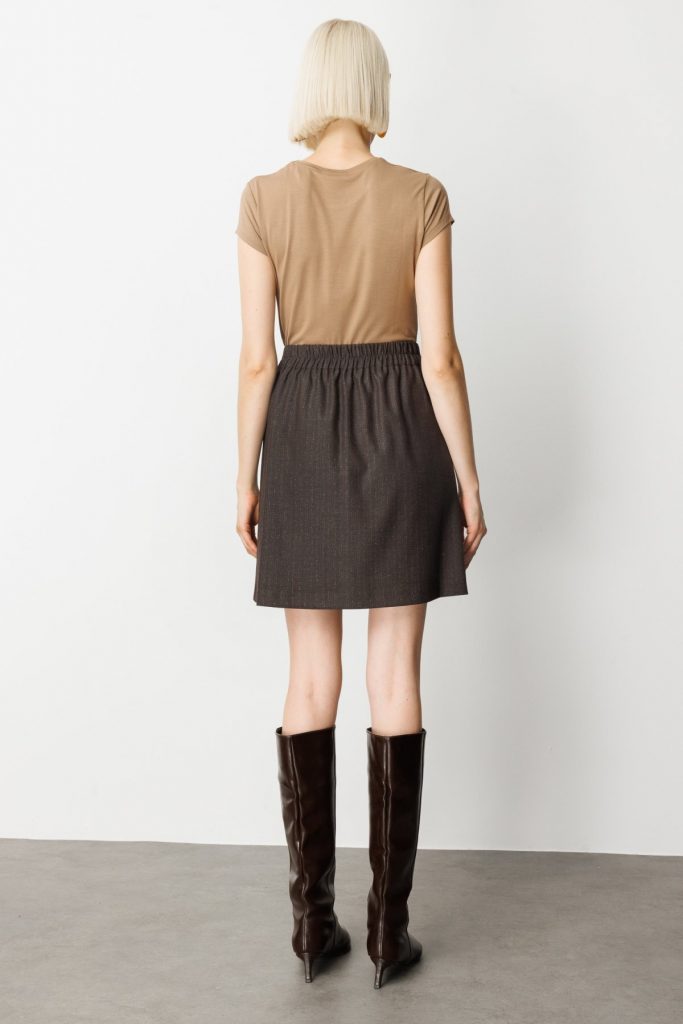 EKOL Beli Lastikli Süs Düğmeli Mini Kadın Etek 2019 - kahve