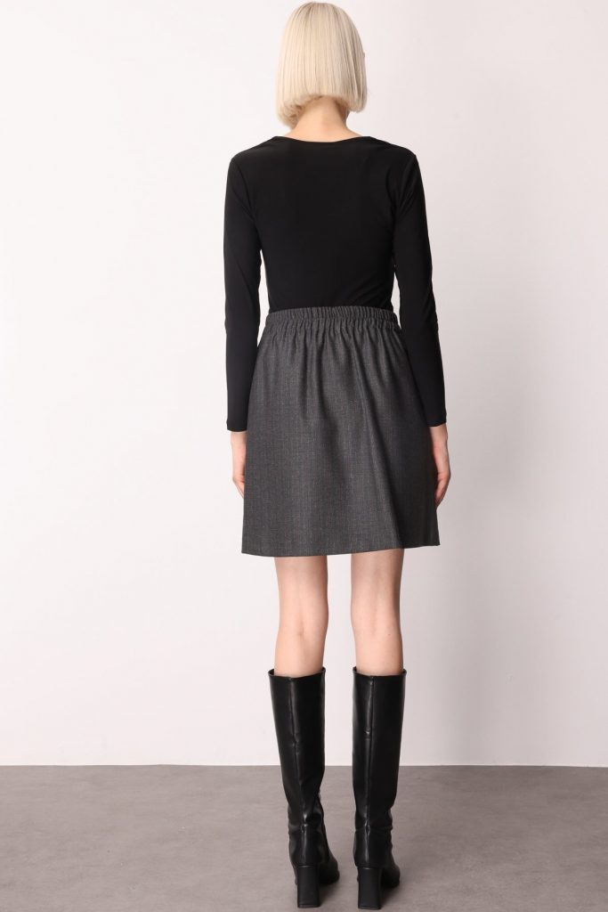 EKOL Beli Lastikli Süs Düğmeli Mini Kadın Etek 2019 - Siyah