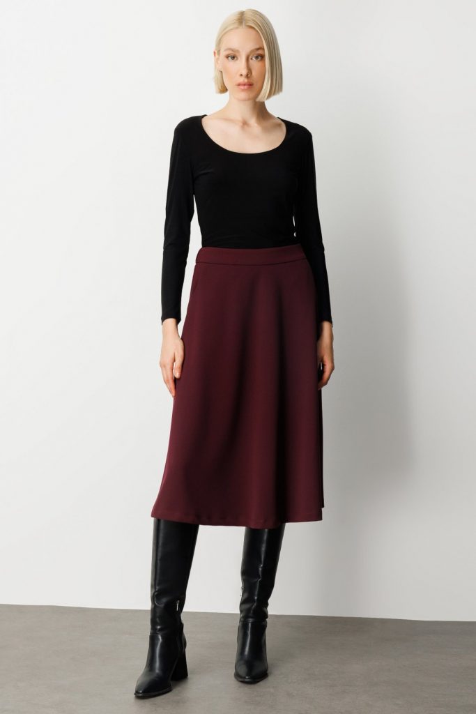 EKOL Beli Lastikli Volanlı Midi Etek 2023