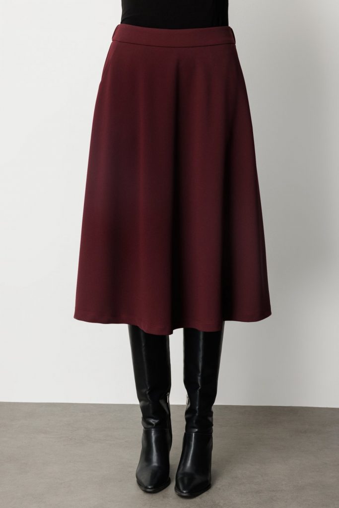 EKOL Beli Lastikli Volanlı Midi Etek 2023 - bordo