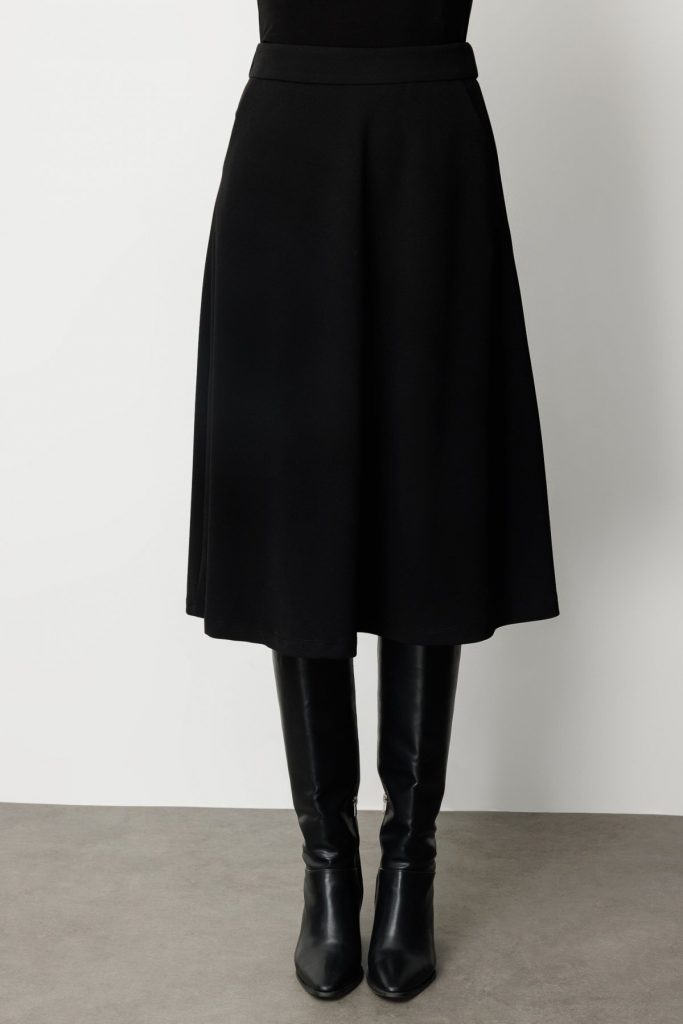 EKOL Beli Lastikli Volanlı Midi Etek 2023 - Siyah