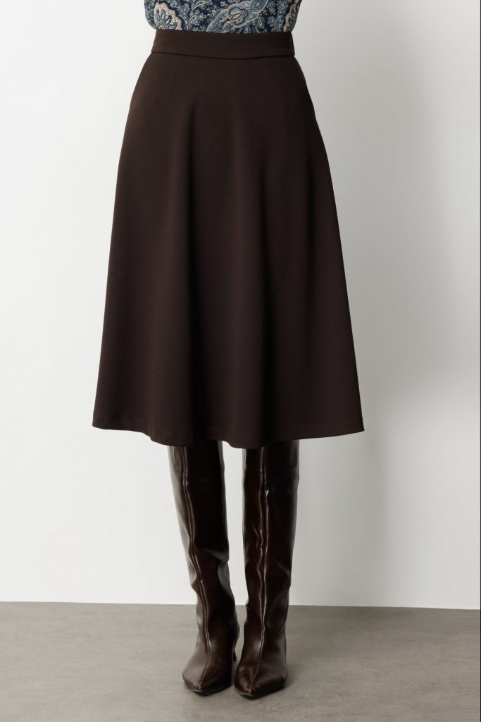 EKOL Beli Lastikli Volanlı Midi Etek 2023 - kahve