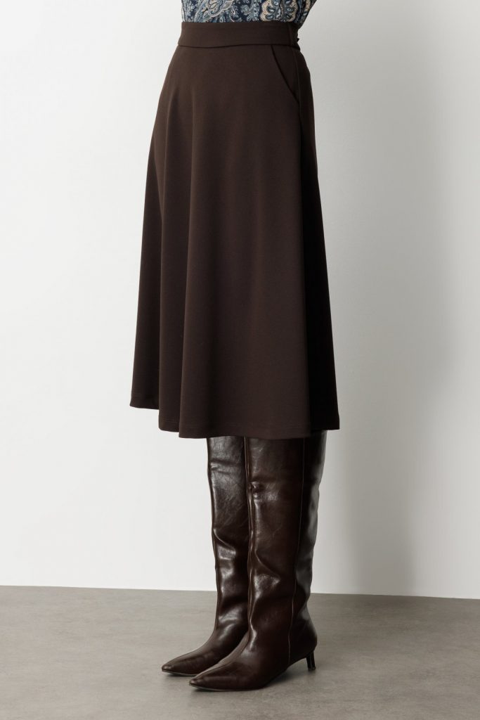 EKOL Beli Lastikli Volanlı Midi Etek 2023 - kahve