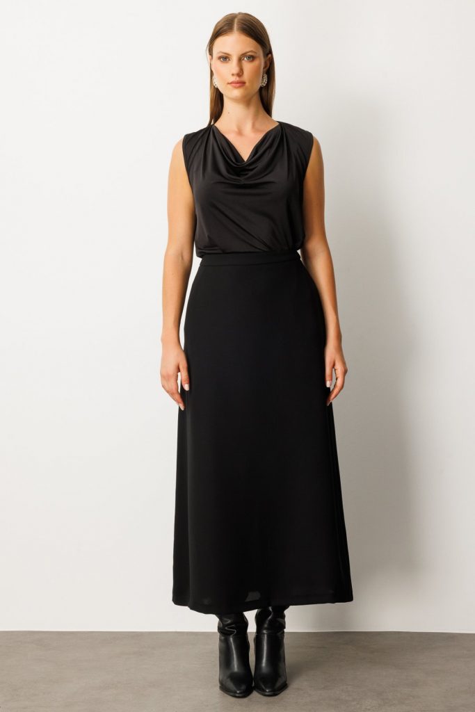 EKOL Maxi Boy Krep Etek 2031 - Siyah