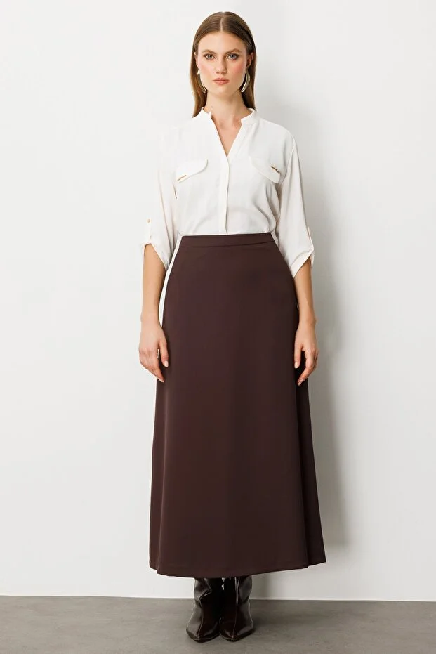 EKOL Maxi Boy Krep Etek 2031 - kahve