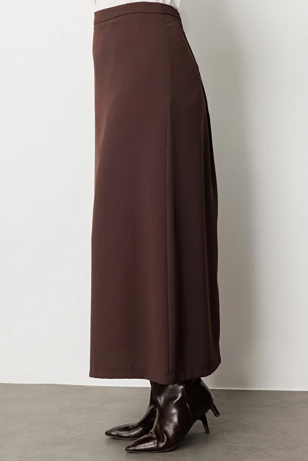 EKOL Maxi Boy Krep Etek 2031 - kahve