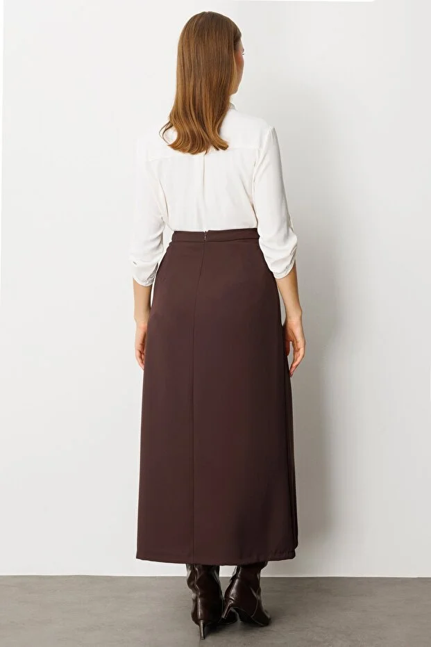 EKOL Maxi Boy Krep Etek 2031 - kahve