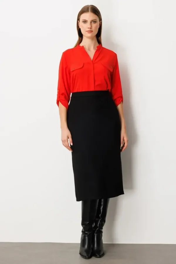 EKOL Yırtmaçlı Krep Etek  2035