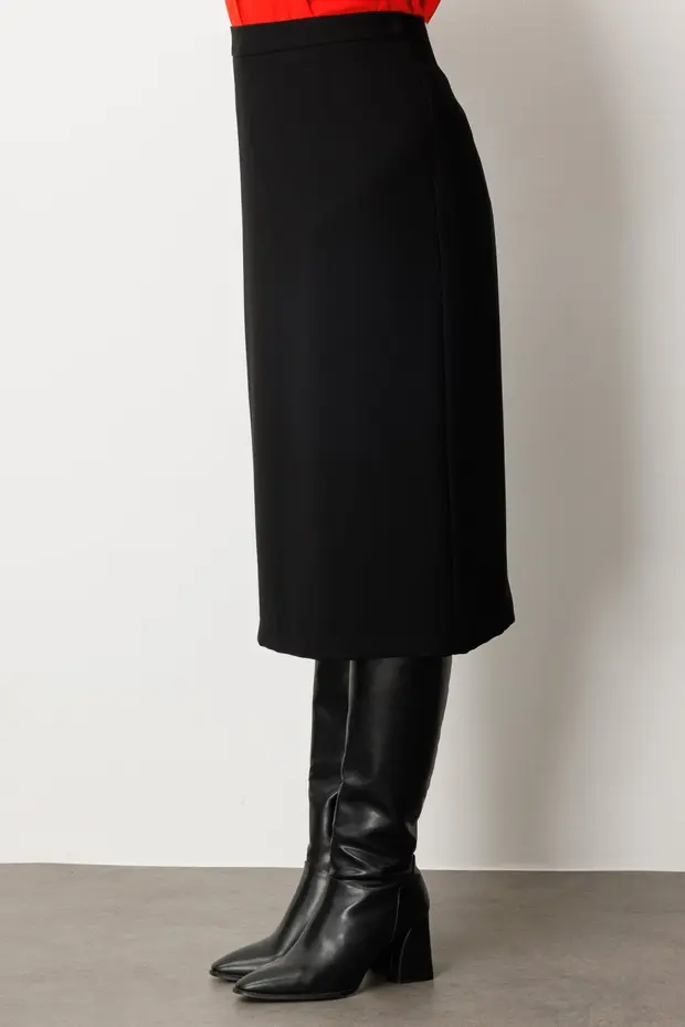 EKOL Yırtmaçlı Krep Etek  2035 - Siyah