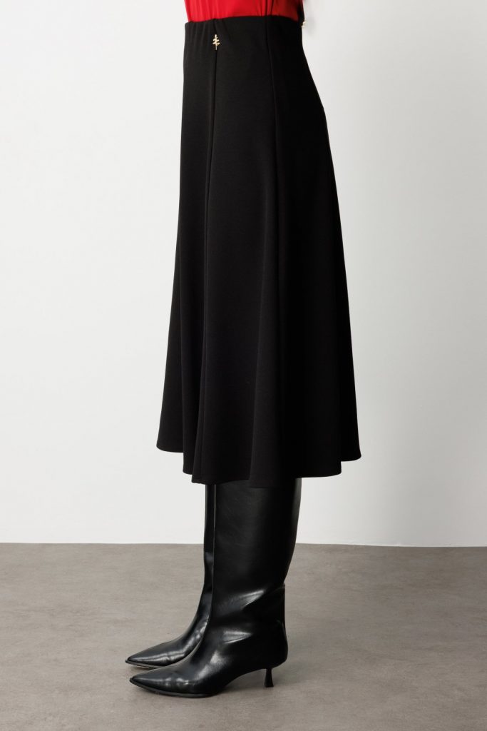 EKOL Broş Detaylı Volanlı Midi Etek 2039 - Siyah