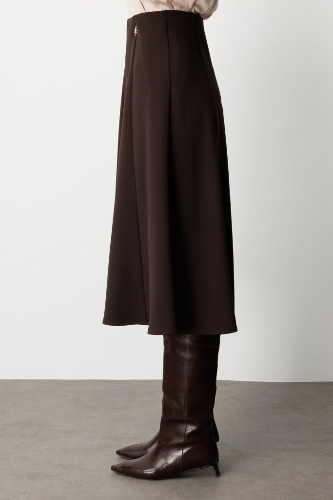 EKOL Broş Detaylı Volanlı Midi Etek 2039 - kahve