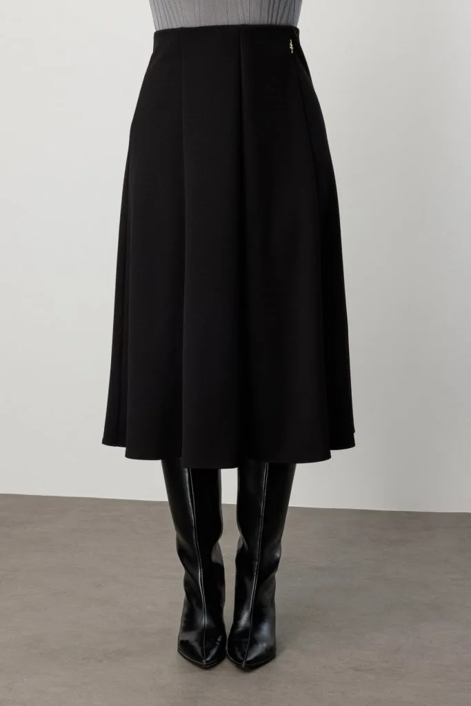 EKOL Midi Boy Pileli Broşlu Etek 2059